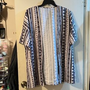 Brown, Blue and White Patterned Kimono short set